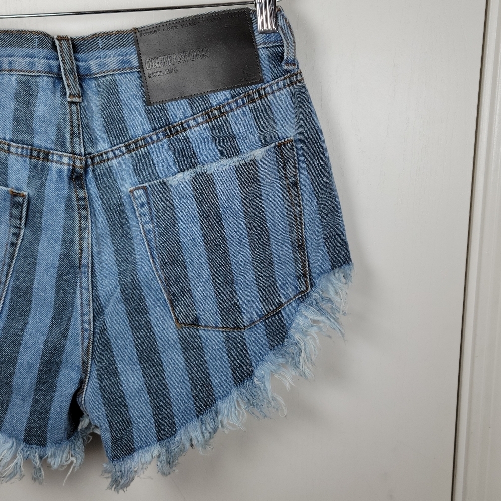 One Teaspoon Zephyr Outlaws Button Fly Pinstripe Shorts Size 24 - Picture 8 of 11